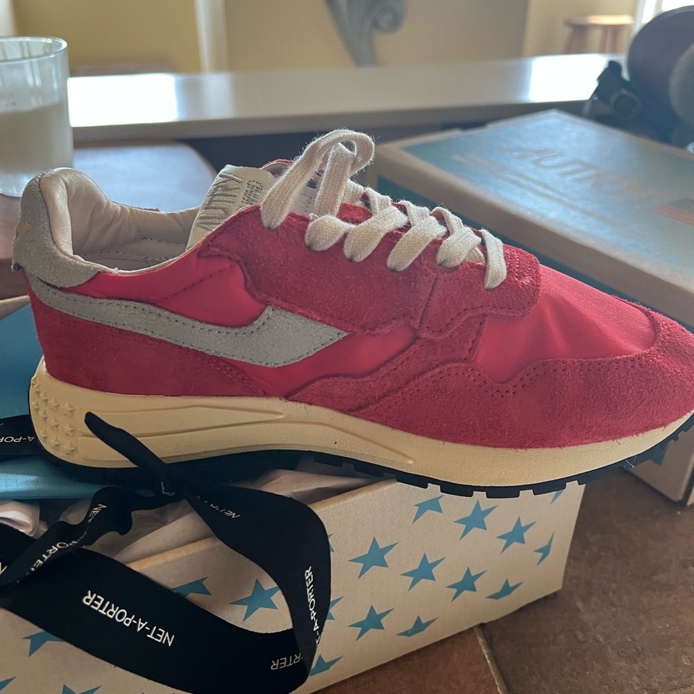 NEVER WORN! AUTRY Red and Gray Suede Sneakers